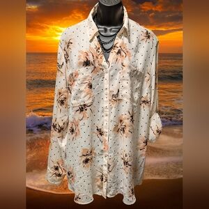 Maurices Floral Dot Button Down Blouse. Roll up sleeve button option.